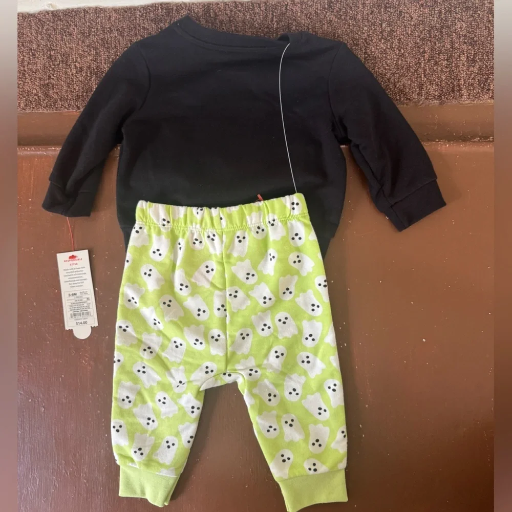 Baby Cat and Jack Black and Green Ghost Outfit - unisex 3/6 months